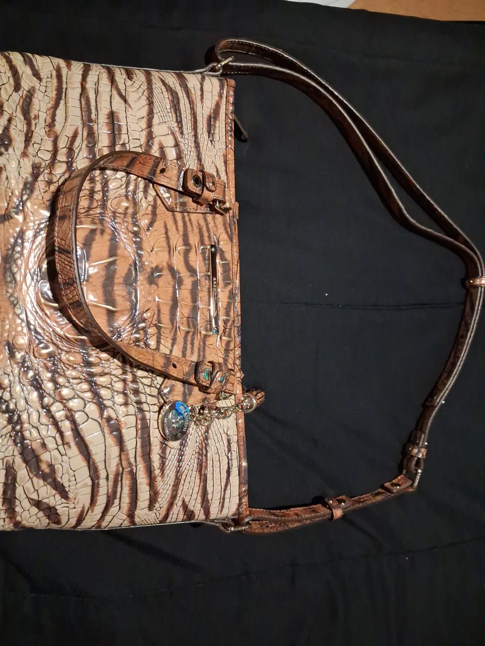 Brahmin Brown Croc-Embossed Leather Tote with Dark Accents